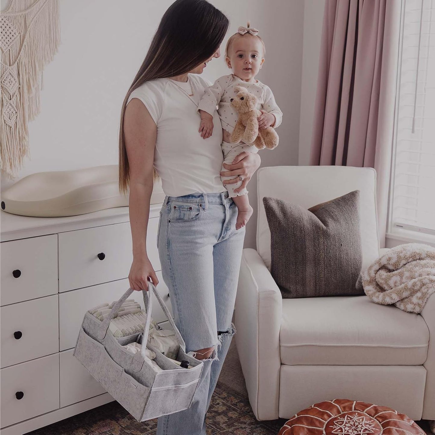 Foldable Baby Diaper Caddy Organizer - Portable Storage for Nursery, Changing Table & Car - Waterproof Liner