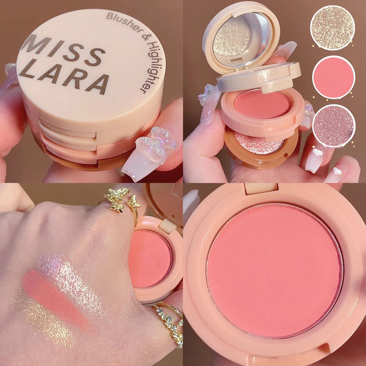 3-in-1 Matte Highlighter Blush Palette for Face & Eyes