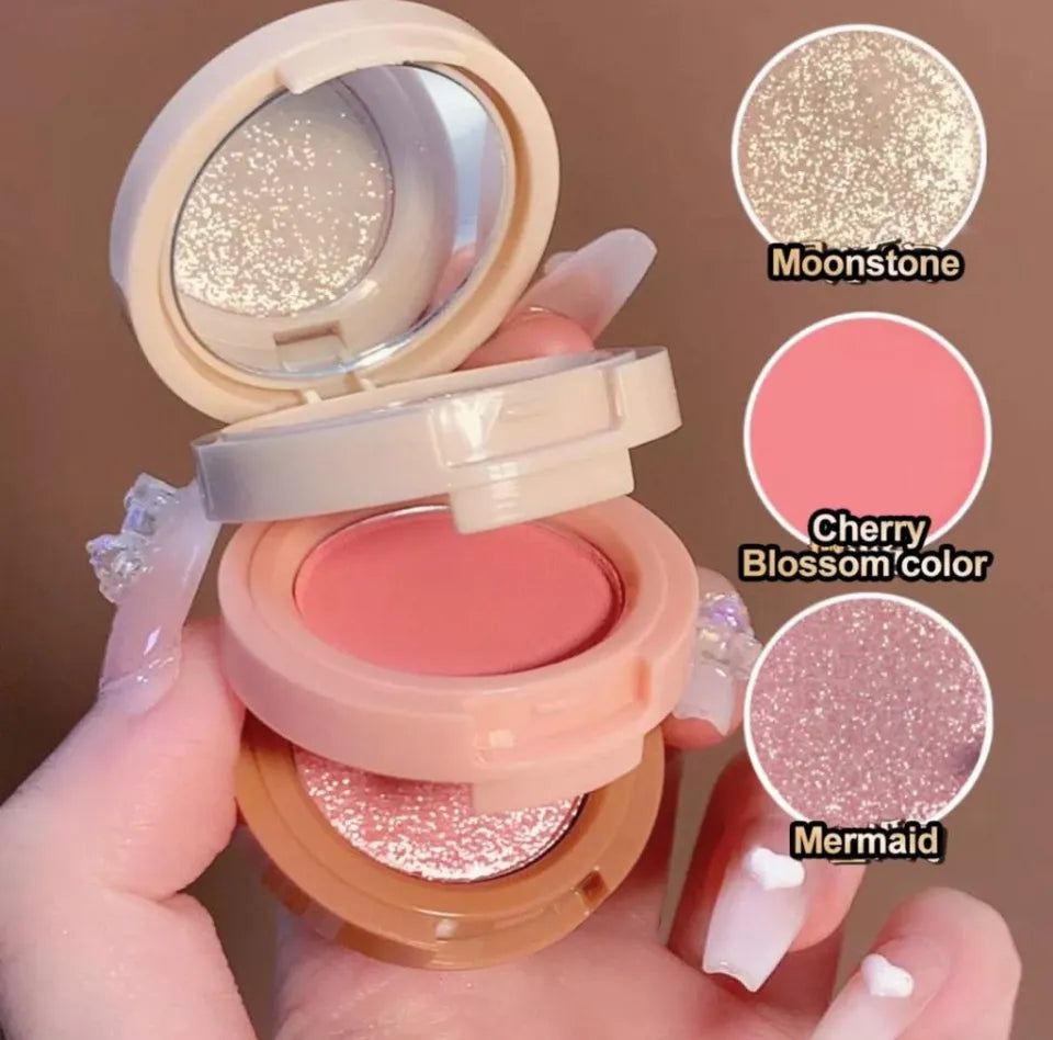 3-in-1 Matte Highlighter Blush Palette for Face & Eyes
